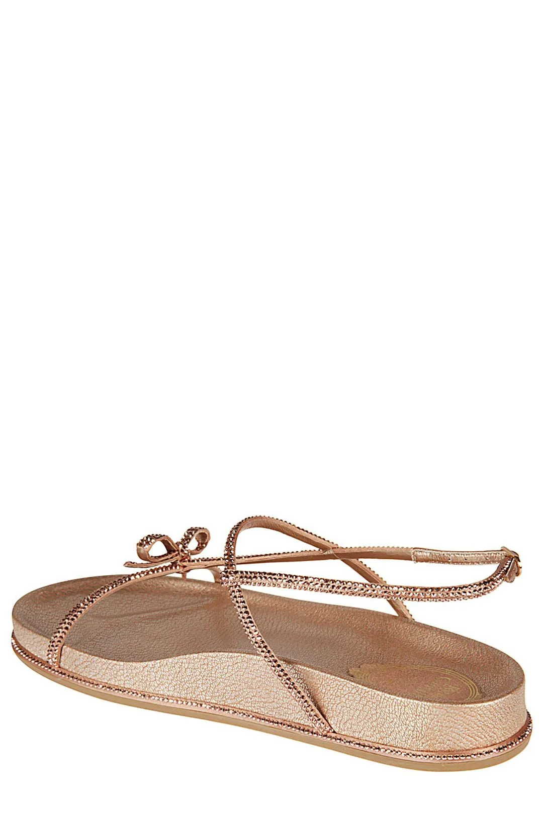 René Caovilla Bow Detail Crystal Embellished Flat Sandals