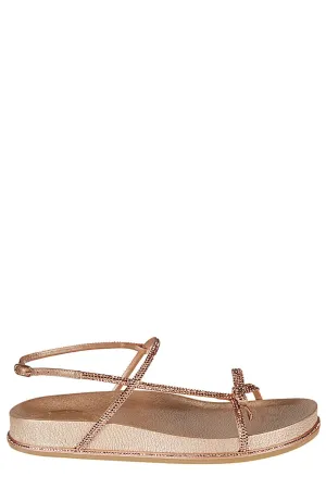 René Caovilla Bow Detail Crystal Embellished Flat Sandals
