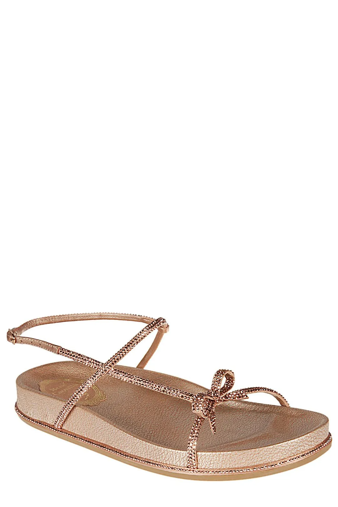 René Caovilla Bow Detail Crystal Embellished Flat Sandals