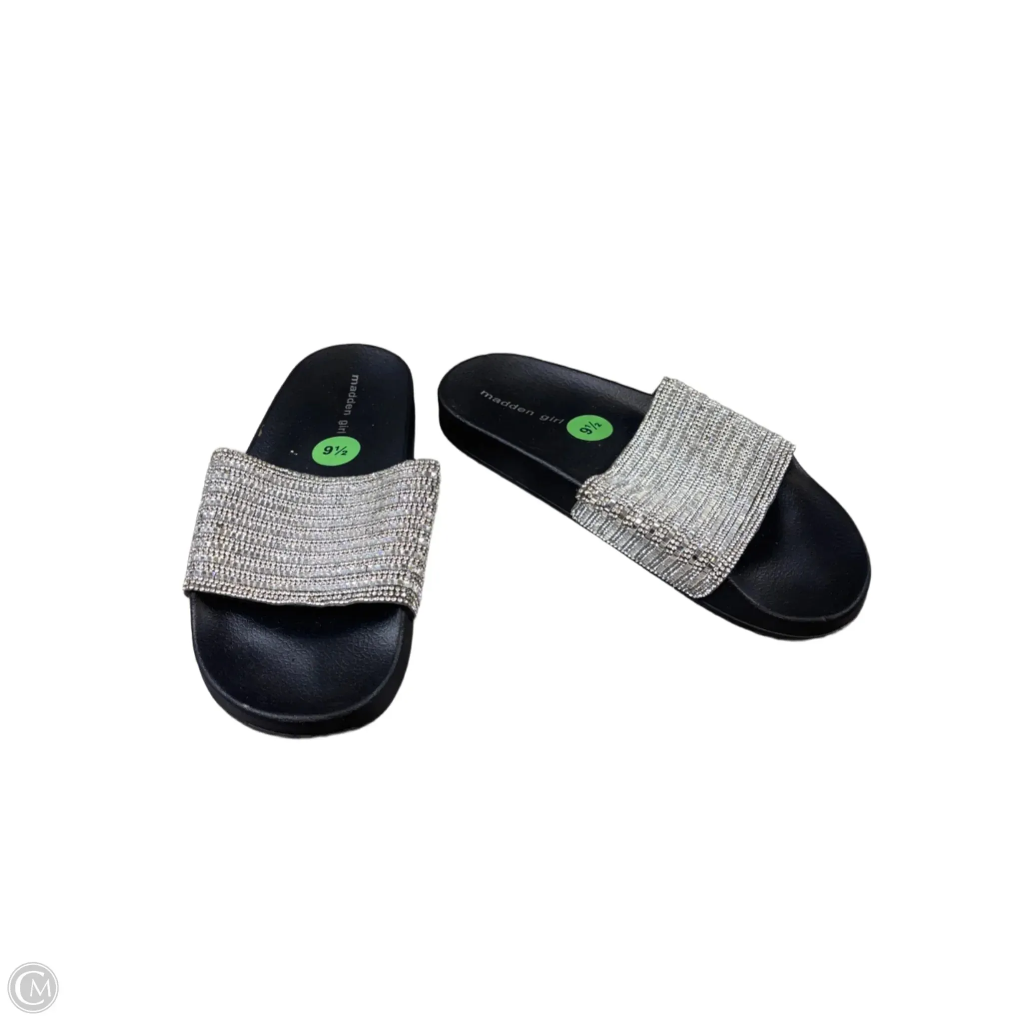 Sandals Flats By Madden Girl In Black & Silver, Size: 9.5