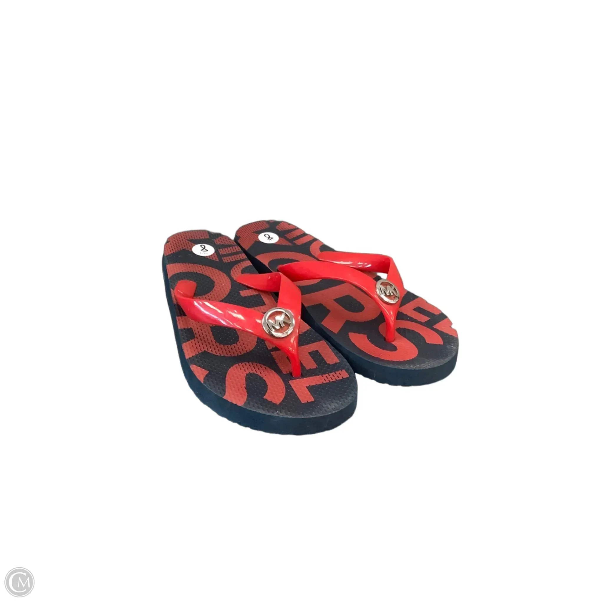 Sandals Flip Flops By Michael By Michael Kors In Black & Red, Size: 8