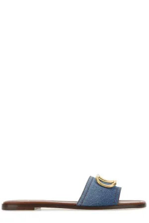 Valentino VLogo Denim Flat Sandals